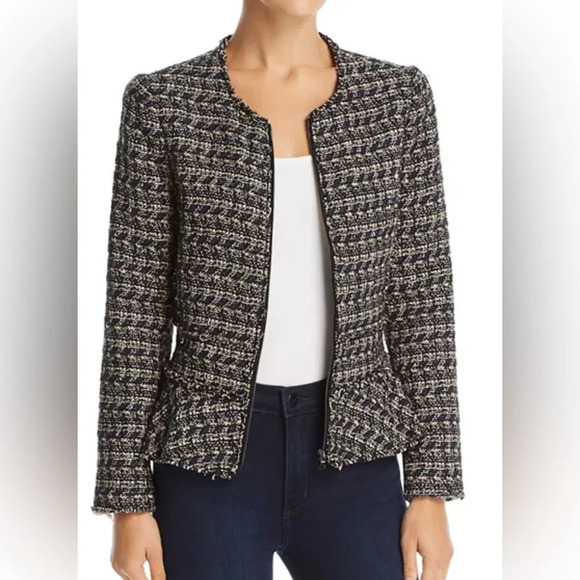 Rebecca Taylor Navy & Pink Tweed Peplum Jacket with Pink Silk Lining- Size 6 EUC - Picture 1 of 5